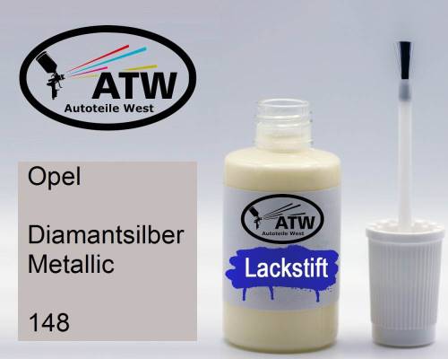 Opel, Diamantsilber Metallic, 148: 20ml Lackstift, von ATW Autoteile West.